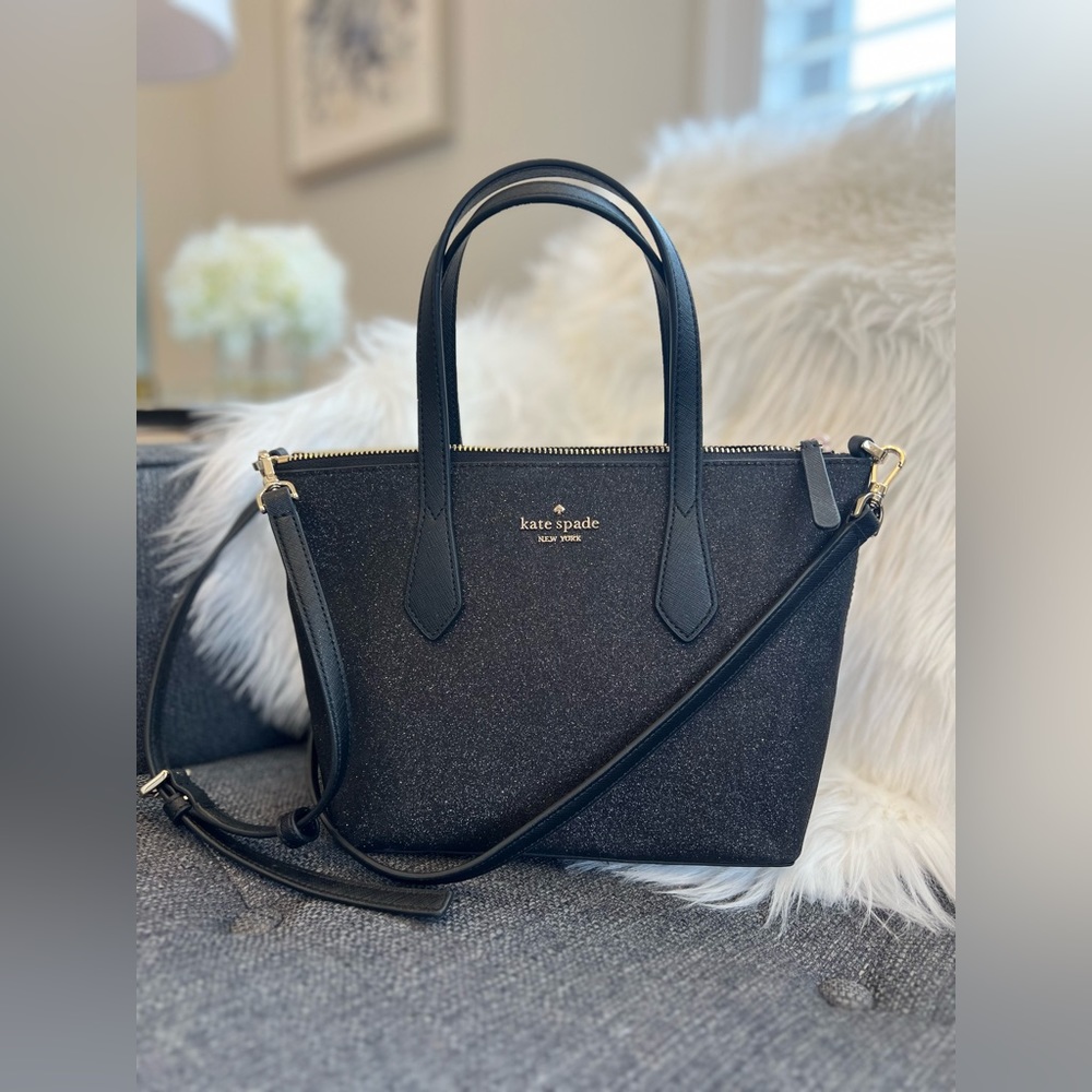KATE SPADE New York Black Glitter Joeley Small Crossbody Satchel
